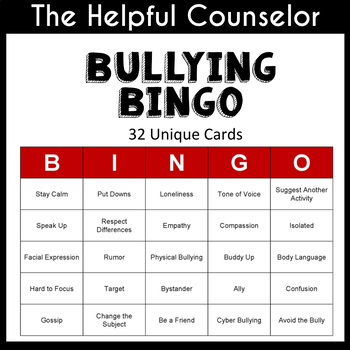 Preview of Bullying Bingo Game ~ Helpful School Counselor