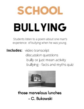 Preview of Bullying. Discussion. Quiz. Poem. Poetry. ESL. EFL. Conflict. School. ELA. Read