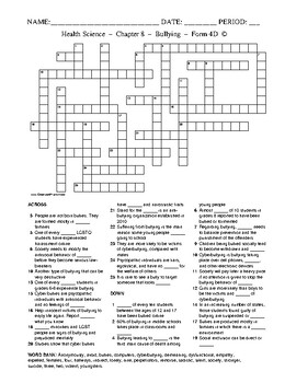 Preview of Bullying -HS Health Science and PE-Crossword with Word Bank Worksheet - Form 4