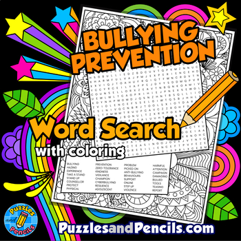 Preview of Bullying Prevention Word Search Puzzle Activity with Coloring | October Puzzle