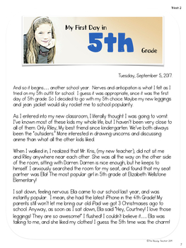 Shared Reading and Lesson Plans: MY FIRST DAY IN FIFTH GRADE | TPT