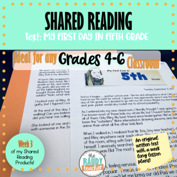 Preview of Shared Reading Passage and Lessons Gr. 4, 5, 6 : MY FIRST DAY IN FIFTH GRADE