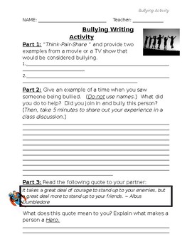 Preview of Bullying Writing Activity (Guidance Activity)