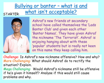 Preview of Bullying or Banter - Presentation and Worksheets