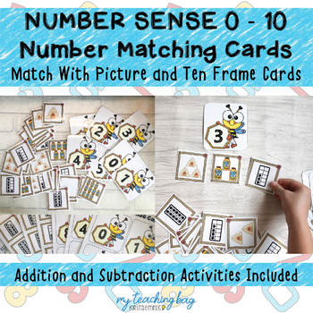 Preview of 0 to 10 Number Matching Cards with Picture and Ten Frame Cards (Bumble Bee)