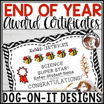 Preview of Bumble Bee End of Year Award Certificates Editable Student Academic Classroom