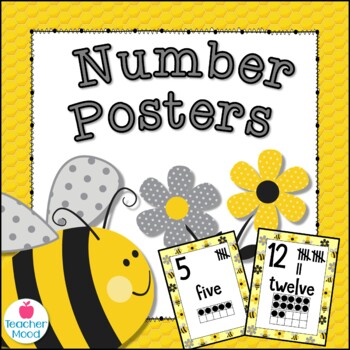 Preview of Bumble Bee Themed Classroom Number Posters