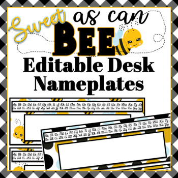 Preview of Bumble Bee themed! EDITABLE Alphabet Name Plates with DNealian print and cursive
