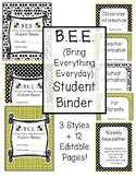 Bumblebee Theme (B.E.E.) Student Binder - with Editable Pages!