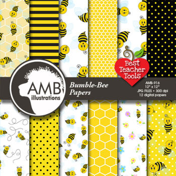 Preview of Digital Papers - Bumblebee and Honeycomb digital paper, Honey Bee papers AMB-916