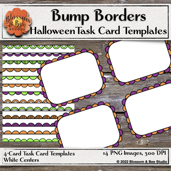 Preview of Bump Border 4 Card Task Card Templates in Purple Orange and Green