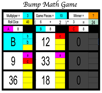 Preview of Bump - Math Game - Add & Multiply - Order of Operations