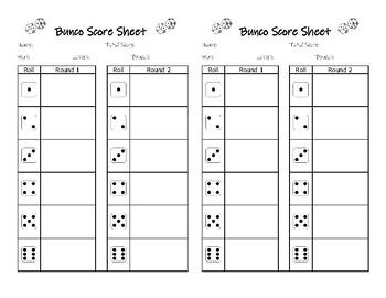 Preview of Bunco Game Card - 2 Rounds