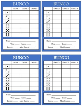 Preview of Bunco Score Card Printable