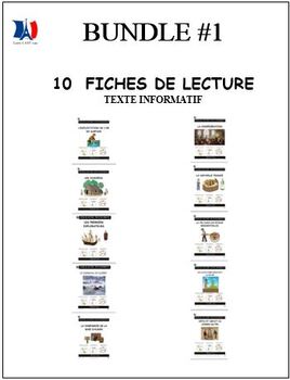 Preview of Bundle #1 Neuf fiches de lecture, compréhension de lecture, french français