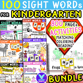 Preview of Bundle 100 SIGHT WORDS Activities Emergent Reader Kindergarten NO PREP Worksheet