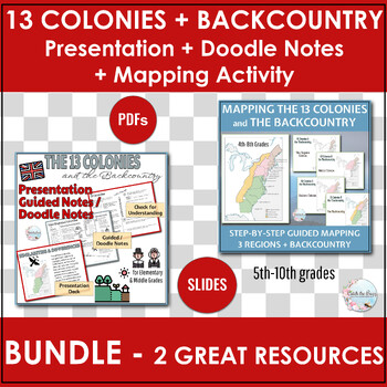 Preview of Bundle: 13 Colonies & Backcountry Presentation + Doodle Notes + Mapping