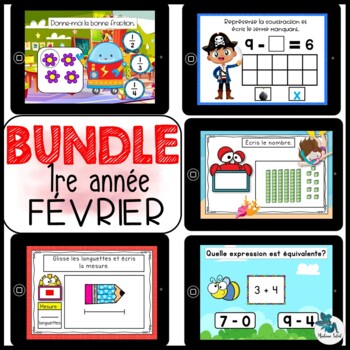 Preview of Bundle 1re année février mathématique BOOM CARDS French distance learning