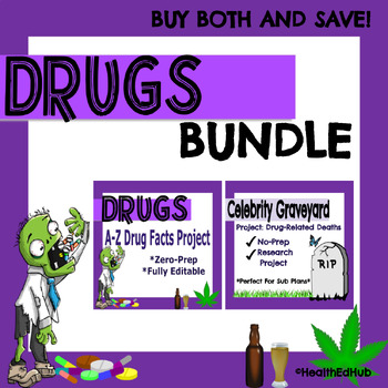 Preview of Bundle 2 Drug Abuse Research Projects - A-Z Facts & Celebrity Graveyard, N0-PREP
