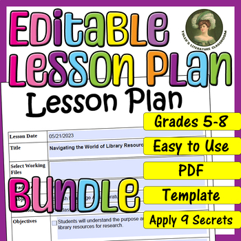 Preview of Bundle #2 : Editable Lesson Plan for Middle School