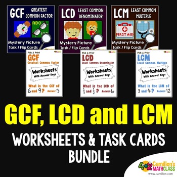 Preview of LCD, GCF and LCM Activities, Greatest Common Multiples and Factors Worksheets