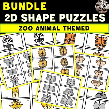 Preview of Bundle 2D Shape Puzzles center task box ZOO ANIMALS tiger lion elephant zebra