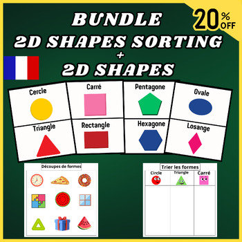 Preview of French Bundle 2D Shapes- SORTING SHAPES / Shapes Flash Cards-Geometry Activities