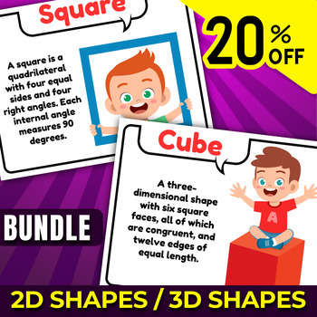 Preview of Bundle, 2D and 3D Shapes Fun Facts Flashcards , Geometry Math