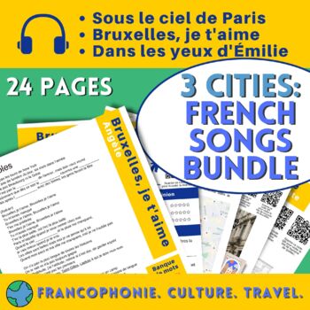 Preview of Bundle: 3 French Songs about Capital Cities (Paris, Bruxelles, Québec)