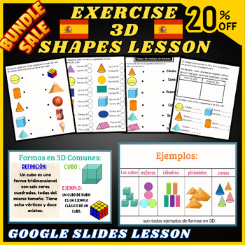 Preview of Bundle 3D Shapes Lesson, 3D Shapes Exercises - Google Slides In Spanish