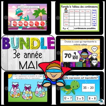 Preview of Bundle 3e année mai mathématique BOOM CARDS French distance learning