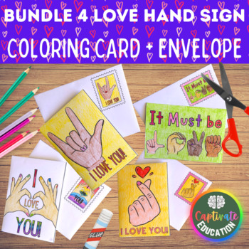 Preview of Bundle 4 Love Hand Sign Non-Verbal Mothers Day Cards Craft Envelope Gift ASL