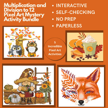 Preview of Bundle (4) Mystery Digital Pixel Art Fall Multiplication and Division to 12