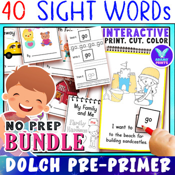 Preview of Bundle 40 Interactive Dolch Sight Words Pre-Primer Activity NO PREP Mini Books