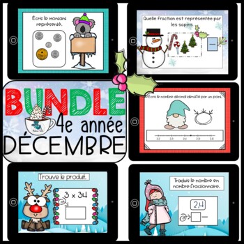 Preview of Bundle 4e année Décembre mathématique BOOM CARDS French distance learning