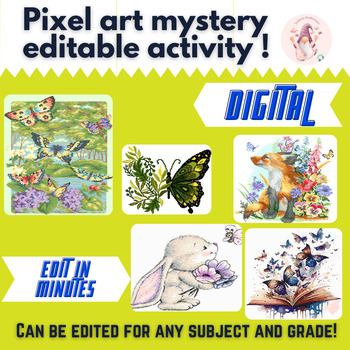 Preview of Bundle (5) Mystery Butterfly Pixel Art LOW PREP EDITABLE Pixel Art Templates