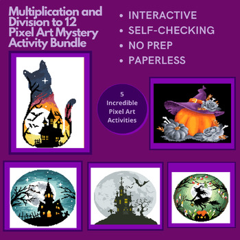 Preview of Bundle (5) Mystery Digital Pixel Art  Multiplication and Division to 12