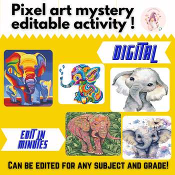 Preview of Bundle (5) Mystery Elephants Pixel Art LOW PREP EDITABLE Pixel Art Templates