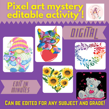 Preview of Bundle (5) Mystery Valentine Pixel Art LOW PREP EDITABLE Pixel Art Templates