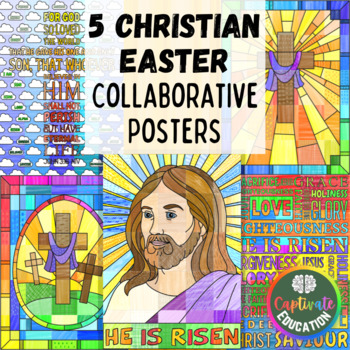 Preview of Bundle 5x Christian Easter Collaborative Poster Activities Jesus Cross Calvary