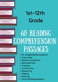 Bundle | 60 Reading Comprehension Passages | 1st-12th Grade