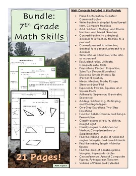Preview of Bundle 7th Grade Math Skills