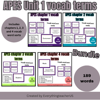 Preview of Bundle APES Unit 1: Ecosystems Vocab word sort- Friedland and Relyea 3rd edition