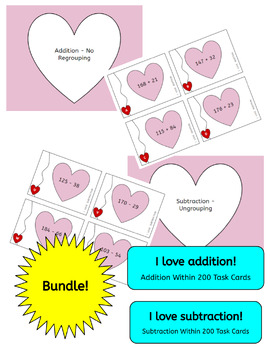 Preview of Bundle: Addition and Subtraction Valentine's Day (or any day) - Within 200