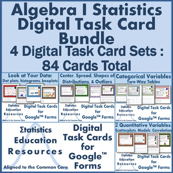 Preview of Bundle: Algebra I Statistics Digital Task Cards (84 Cards)