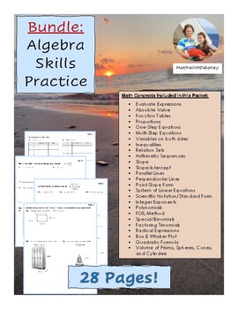 Preview of Bundle:  Algebra Practice Packet or Summer Packet