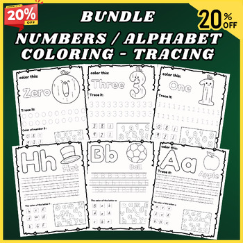 Preview of Bundle Alphabet And Numbers Tracing & Writing-Coloring PreK, Kindergarten