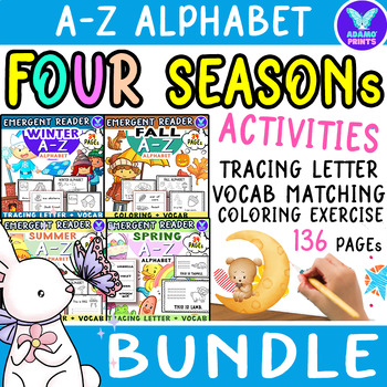 Preview of Bundle Alphabet Four Seasons Emergent Reader Upper&lowercase NO PREP Worksheet