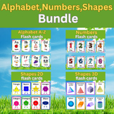 Bundle Alphabet, Numbers, 2D And 3D Shapes flash cards.