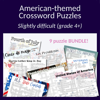 Preview of Bundle! America-themed crossword puzzles. Fun activity for students grade 4+!